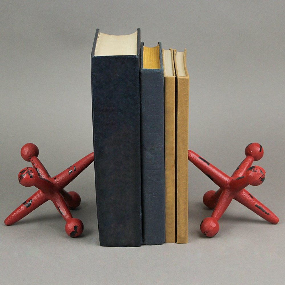 Red Enamel Painted Cast Iron Giant Jack Bookends
